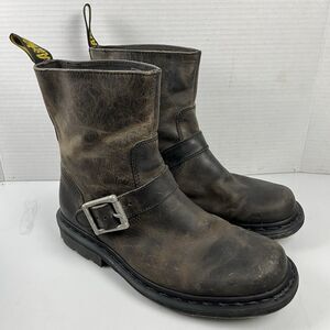 Dr. Doc Martens Meg Biker Boots Womens 9 Brown Leather Mid Calf Buckle Moto
